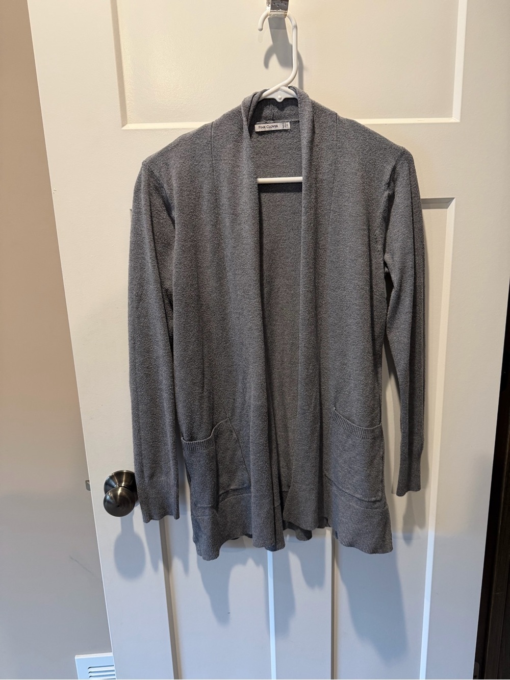 Pink Clover Gray Open-Front Knit Cardigan with Pockets